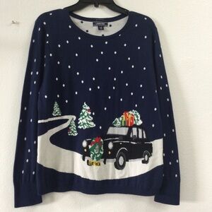 Lands' End Navy Blue Holiday Sweater